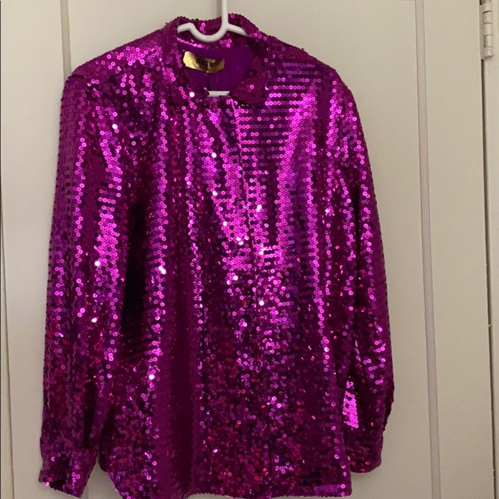 NWOT MSGM pink sequins button down shirt size: 46